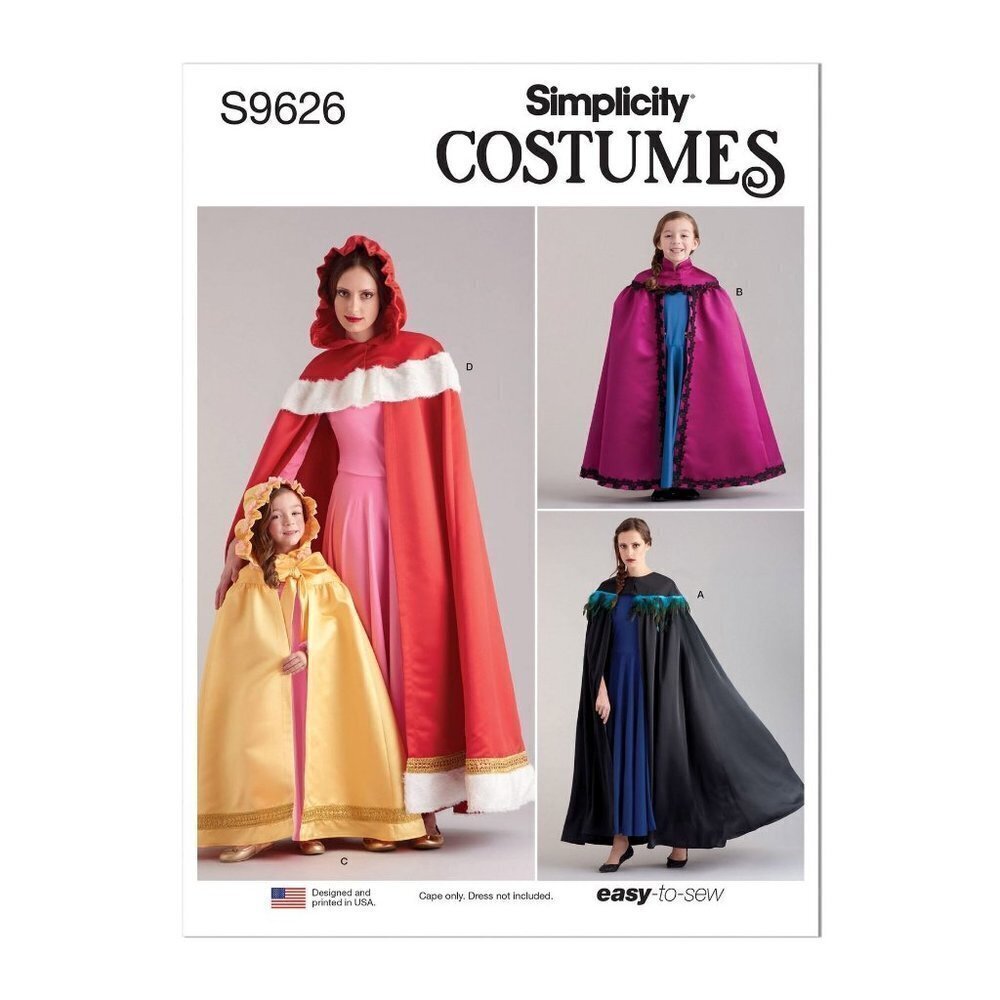 Simplicity Sewing Pattern 9626 11591 Cape Costume Misses Child Size‎ S-XL